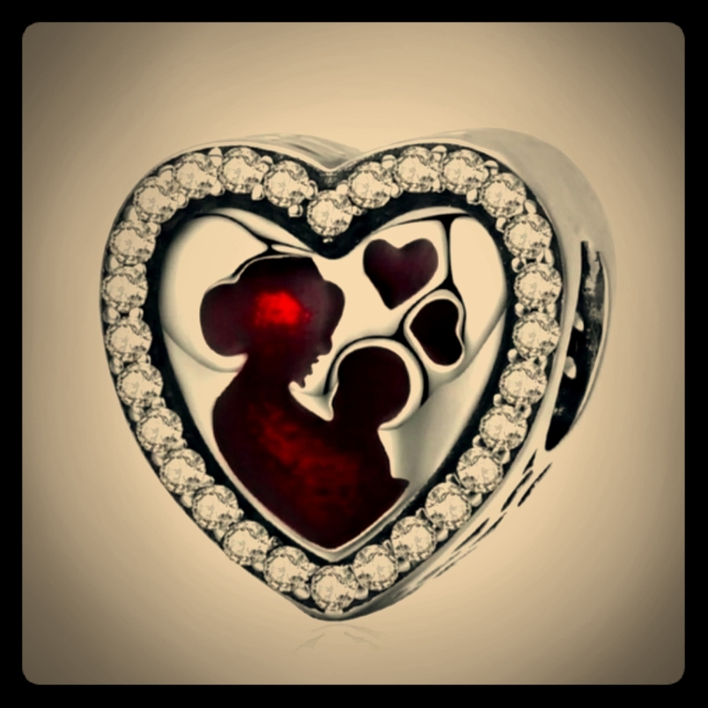 925 Mother Child Charm with CZ stones